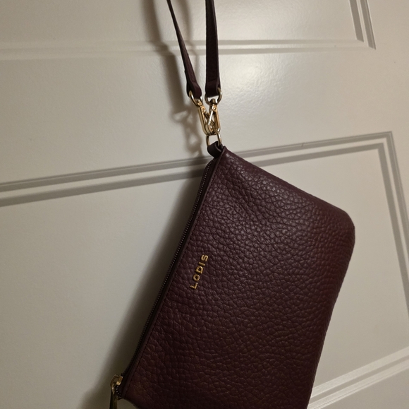 Lodis Burgundy Leather Crossbody with Gold Chain - Picture 3 of 8